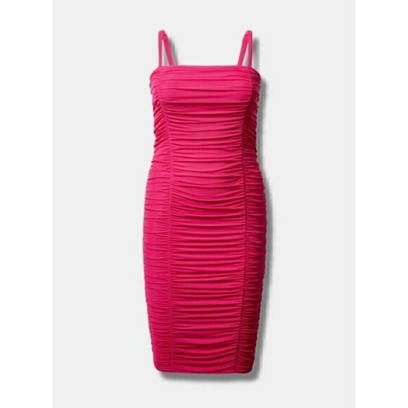 Torrid Plus Size 1, 1X, 14-16 Midi Mesh Bodycon Dress, Pink - Picture 4 of 9